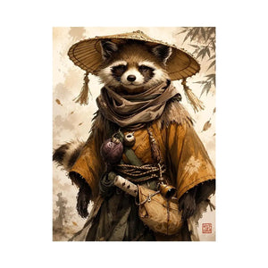 Fantasy raccoon wanderer canvas art for modern office, gaming room, and contemporary living room decor.