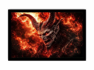 Dark fantasy demon wall art with fiery crimson atmosphere for gaming room and dramatic modern interiors.