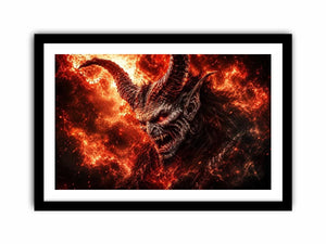 Dark fantasy demon wall art with fiery crimson atmosphere for gaming room and dramatic modern interiors.
