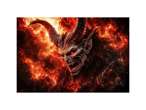 Dark fantasy demon wall art with fiery crimson atmosphere for gaming room and dramatic modern interiors.