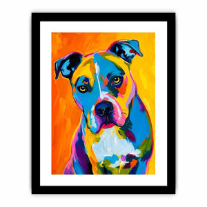 Colorful pop art dog portrait wall art for modern living room and vibrant contemporary interiors.