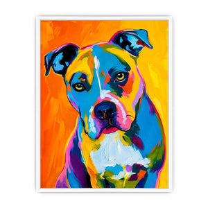 Colorful pop art dog portrait wall art for modern living room and vibrant contemporary interiors.
