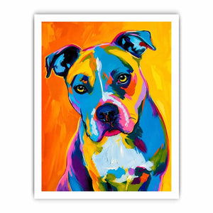 Colorful pop art dog portrait wall art for modern living room and vibrant contemporary interiors.