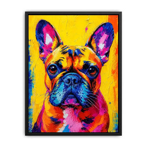 Colorful French Bulldog pop art wall art for modern living room and vibrant contemporary decor.