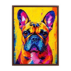 Colorful French Bulldog pop art wall art for modern living room and vibrant contemporary decor.