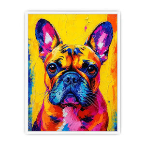Colorful French Bulldog pop art wall art for modern living room and vibrant contemporary decor.
