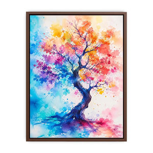 Colorful watercolor tree artwork with vibrant abstract leaves