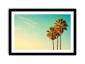 Tall tropical palm trees against soft pastel sky