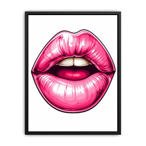 Glossy pink lips pop art illustration
