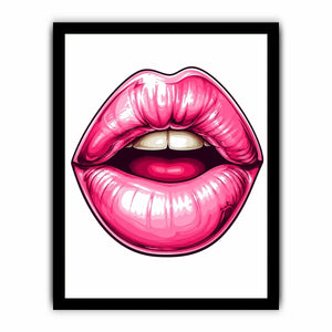 Glossy pink lips pop art illustration