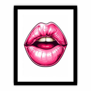 Glossy pink lips pop art illustration