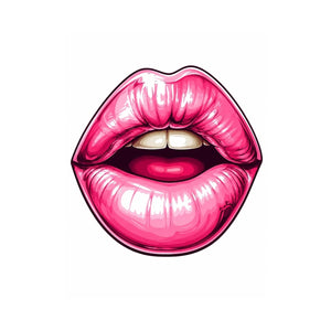 Glossy pink lips pop art illustration