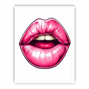 Glossy pink lips pop art illustration