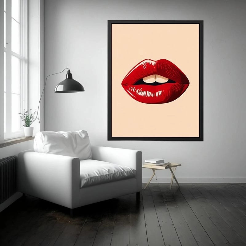 Minimalist scarlet lips illustration on neutral background