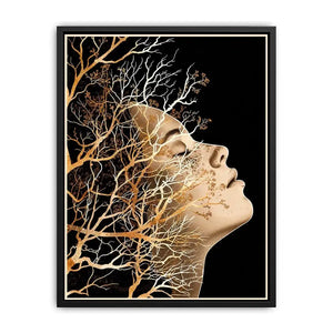 Abstract human profile blended with intricate tree branches
