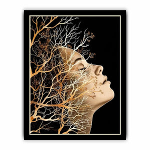 Abstract human profile blended with intricate tree branches