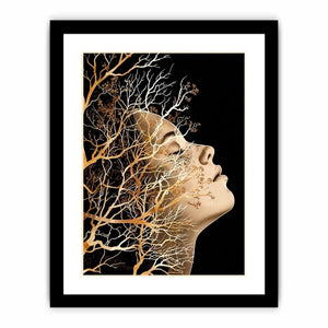 Abstract human profile blended with intricate tree branches