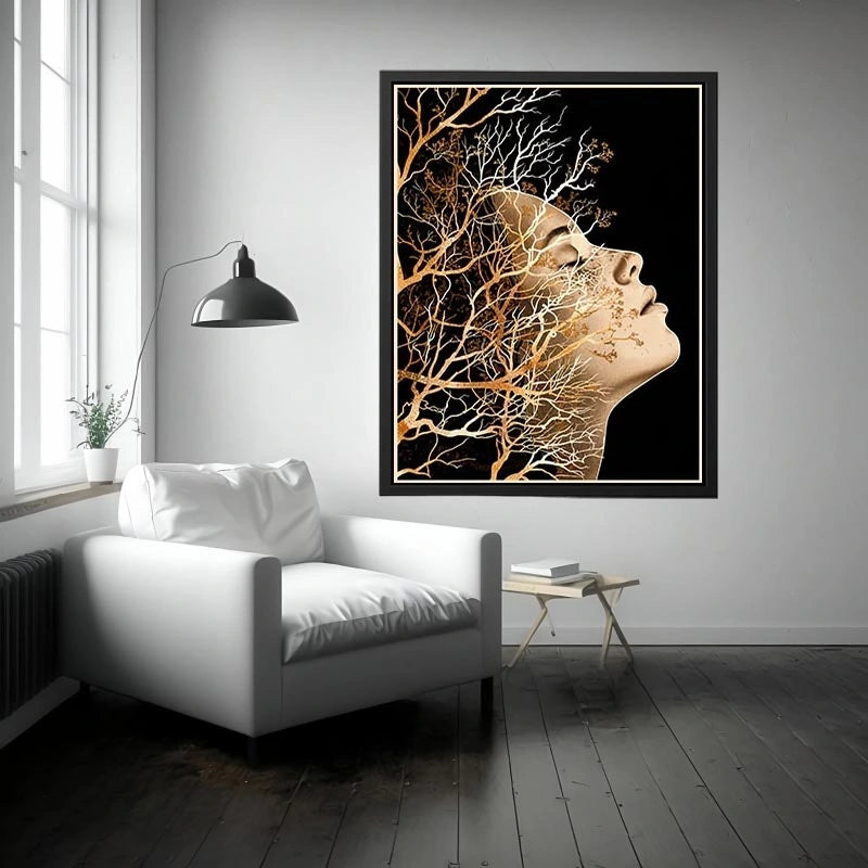 Abstract human profile blended with intricate tree branches