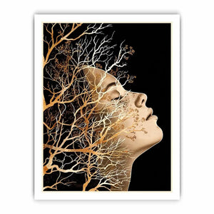 Abstract human profile blended with intricate tree branches
