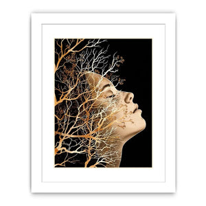 Abstract human profile blended with intricate tree branches