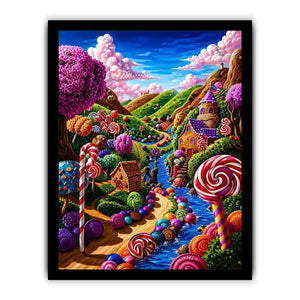 Whimsical candyland canvas wall art for colorful nursery and modern playroom decor.