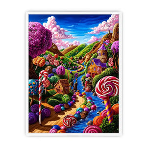 Whimsical candyland canvas wall art for colorful nursery and modern playroom decor.