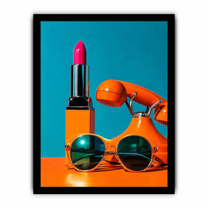 Retro fashion pop art canvas featuring lipstick, sunglasses, and vintage phone for stylish modern decor.