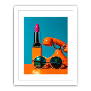Retro fashion pop art canvas featuring lipstick, sunglasses, and vintage phone for stylish modern decor.