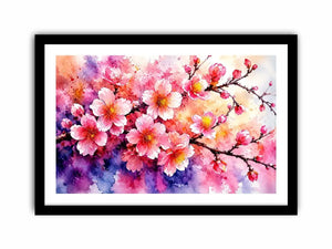 Pink cherry blossom watercolor canvas wall art for serene bedroom and modern living room decor.