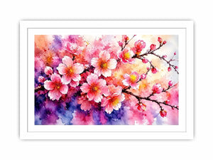Pink cherry blossom watercolor canvas wall art for serene bedroom and modern living room decor.