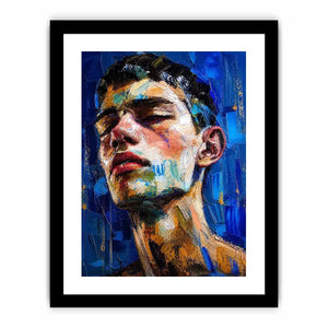 Abstract expressionist portrait of a face with vibrant brushstrokes and textured layers