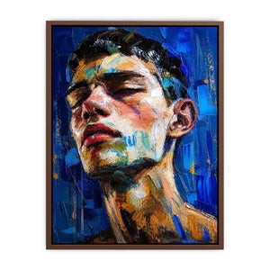 Abstract expressionist portrait of a face with vibrant brushstrokes and textured layers