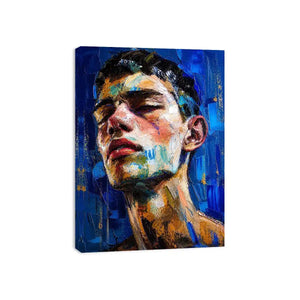 Abstract expressionist portrait of a face with vibrant brushstrokes and textured layers