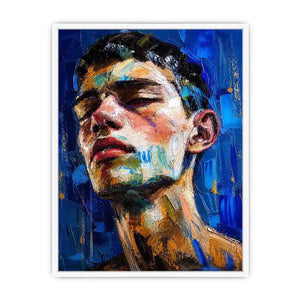 Abstract expressionist portrait of a face with vibrant brushstrokes and textured layers