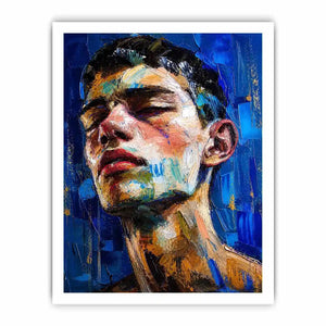 Abstract expressionist portrait of a face with vibrant brushstrokes and textured layers