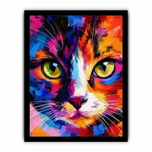Colorful pop art cat portrait canvas wall art with vibrant abstract brushstrokes for modern interiors