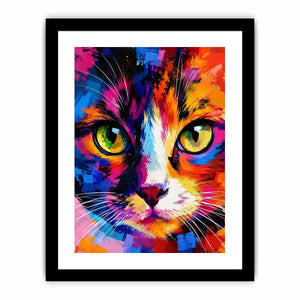 Colorful pop art cat portrait canvas wall art with vibrant abstract brushstrokes for modern interiors