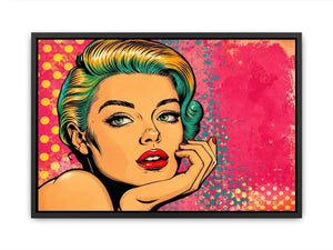 Retro pop art woman portrait with vibrant pink background for modern glamorous wall decor