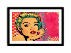 Retro pop art woman portrait with vibrant pink background for modern glamorous wall decor