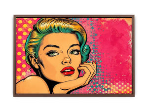 Retro pop art woman portrait with vibrant pink background for modern glamorous wall decor