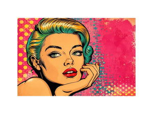 Retro pop art woman portrait with vibrant pink background for modern glamorous wall decor