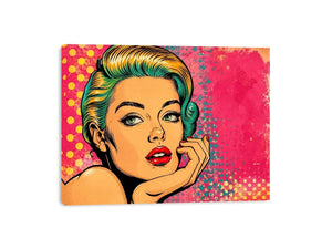 Retro pop art woman portrait with vibrant pink background for modern glamorous wall decor