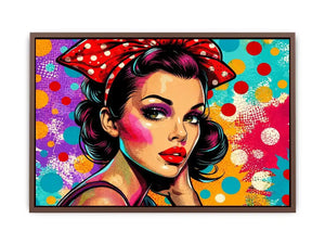 Colorful retro pop art woman portrait with polka dots for glamorous modern wall decor