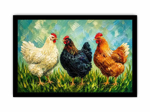 Farmhouse chicken painting with textured brushstrokes for rustic kitchen and country home wall decor