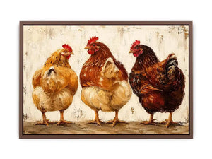 Rustic farmhouse hen painting with textured brushstrokes for cozy kitchen and country home decor