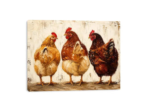 Rustic farmhouse hen painting with textured brushstrokes for cozy kitchen and country home decor
