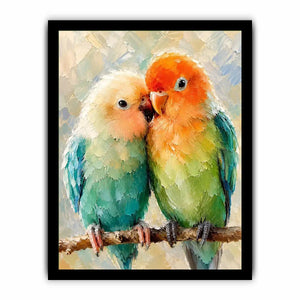 Pastel lovebirds painting with textured brushstrokes for romantic bedroom and farmhouse wall decor