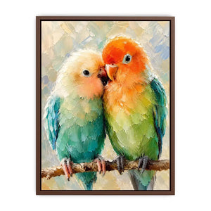 Pastel lovebirds painting with textured brushstrokes for romantic bedroom and farmhouse wall decor