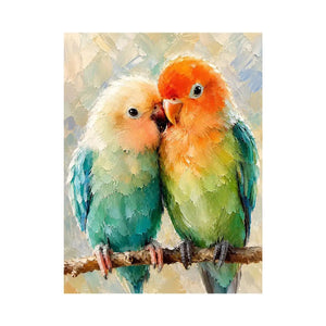 Pastel lovebirds painting with textured brushstrokes for romantic bedroom and farmhouse wall decor