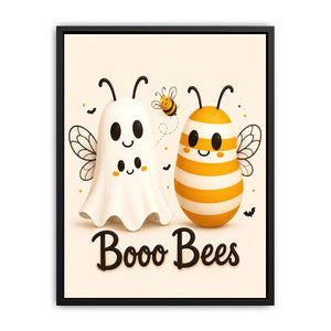 Cute ghost and bee nursery wall art with playful minimalist illustration and soft neutral colors